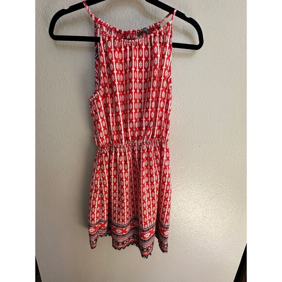 Soprano Womens Red White Sleeveless Dress Small Elastic Waist polyester pullover - Picture 1 of 6
